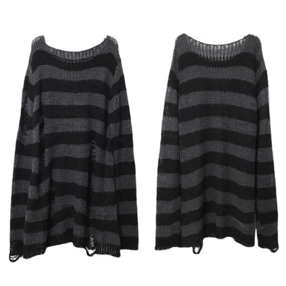 Goth hole ripped striped sweater
